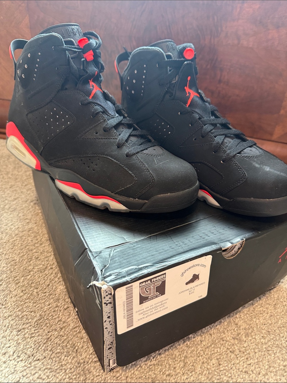 Air Jordan 6 Retro “Black Infared” Men’s Black with Red Accents Sneakers
